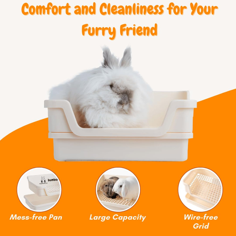 HoppScotch.bun Bumbox large rabbit litter box cream entry edge close-up.