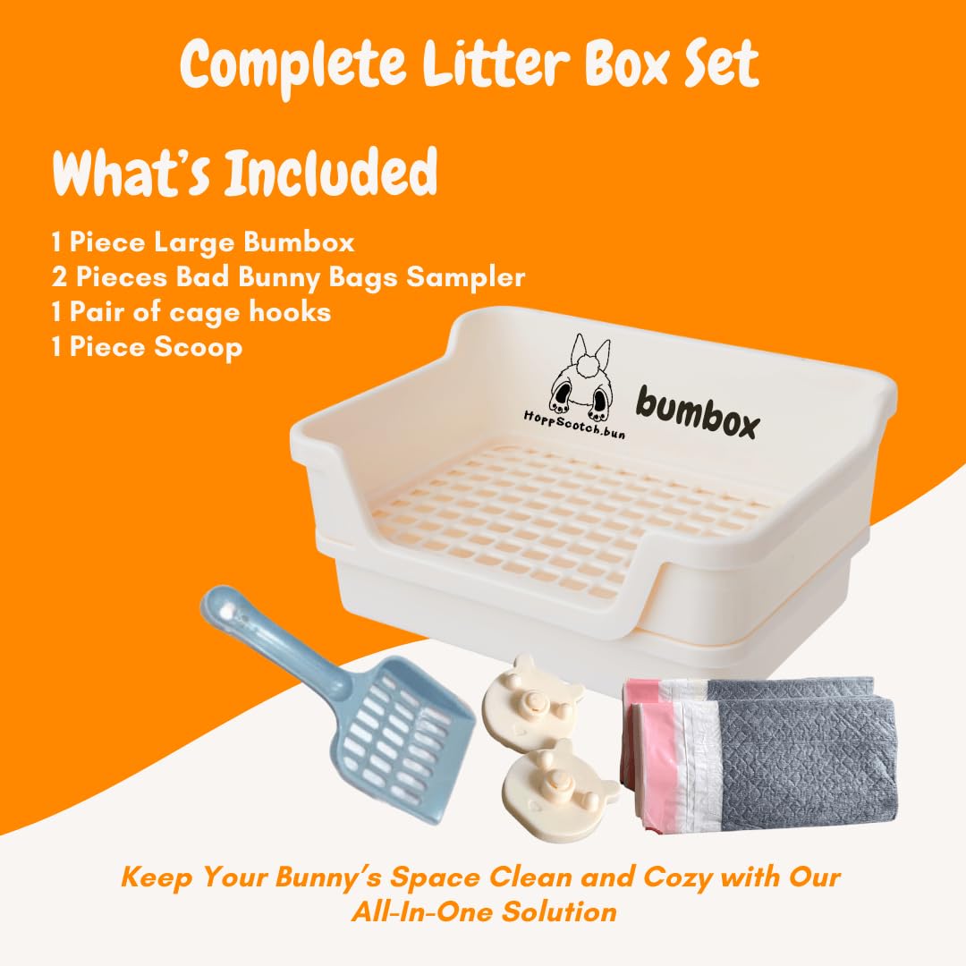 HoppScotch.bun Bumbox large rabbit litter box cream with grid supports gentle foot comfort.