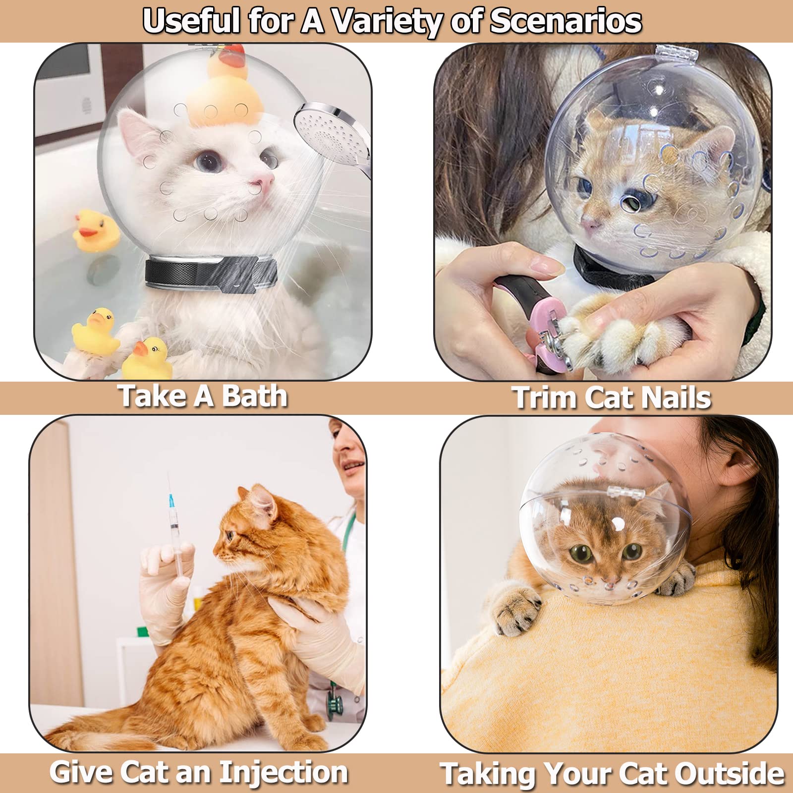 Hoqqf clear material helmet lets cats see surroundings, easing anxiety.