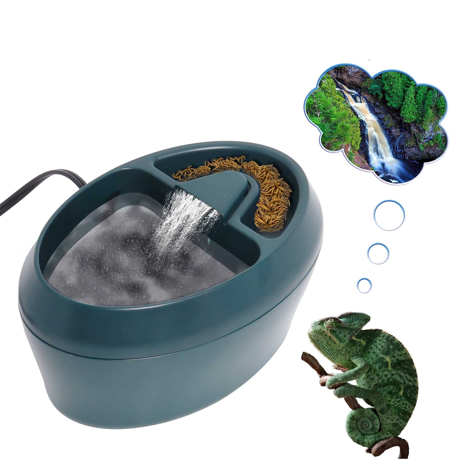 Hoqqf reptile waterfall drinking fountain promotes hydration with natural flow