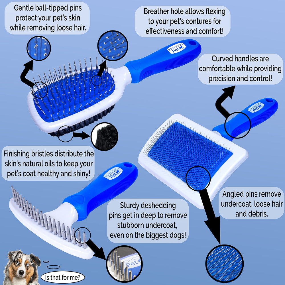Horicon Pet 6-in-1 deshedding edge comb reduces shed from thick coats.