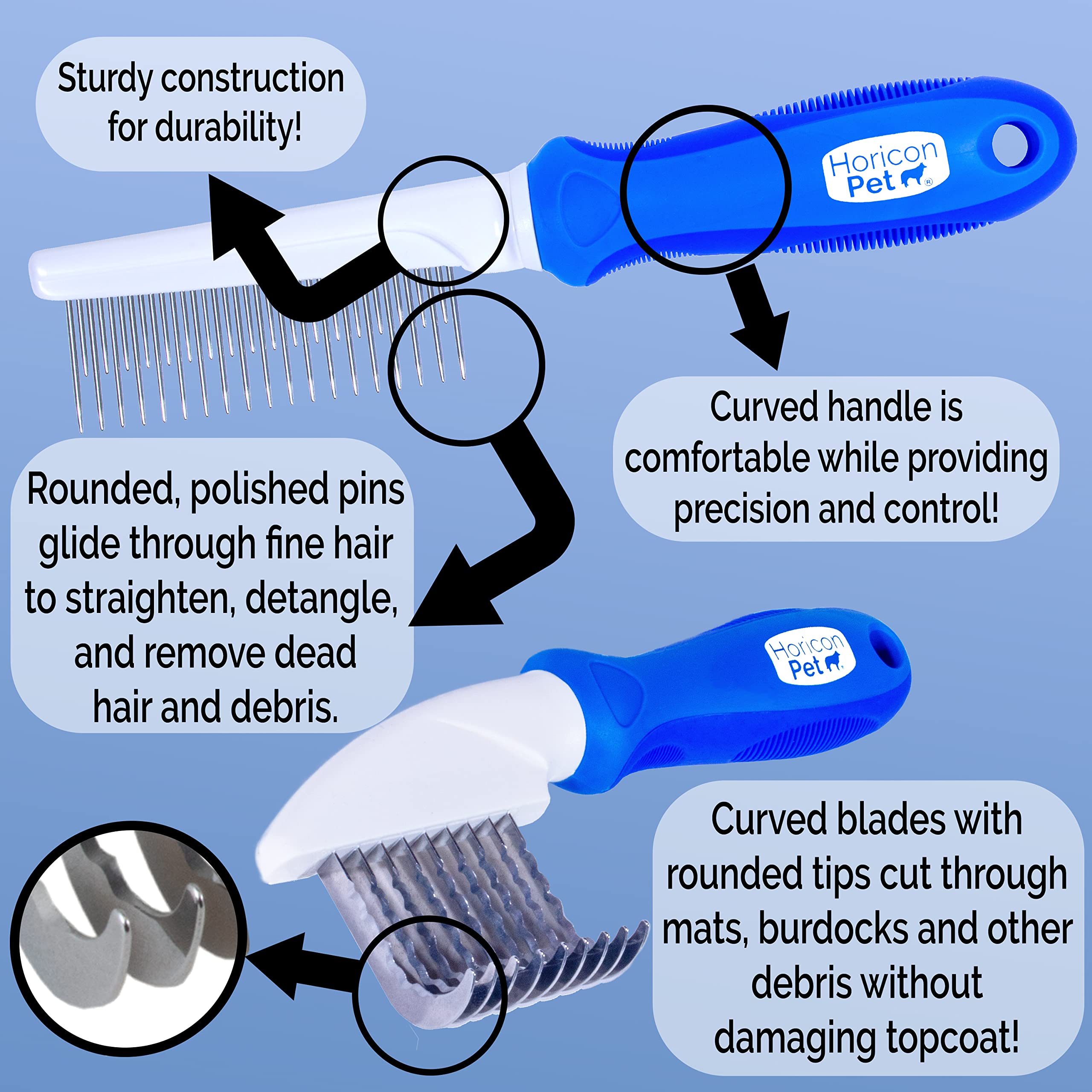 Horicon Pet 6-in-1 detangling comb smooths knots in medium-length fur.