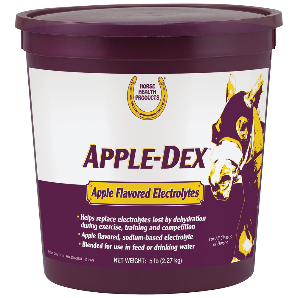 Brand note: Apple-Dex helps support normal electrolyte balance in horses.