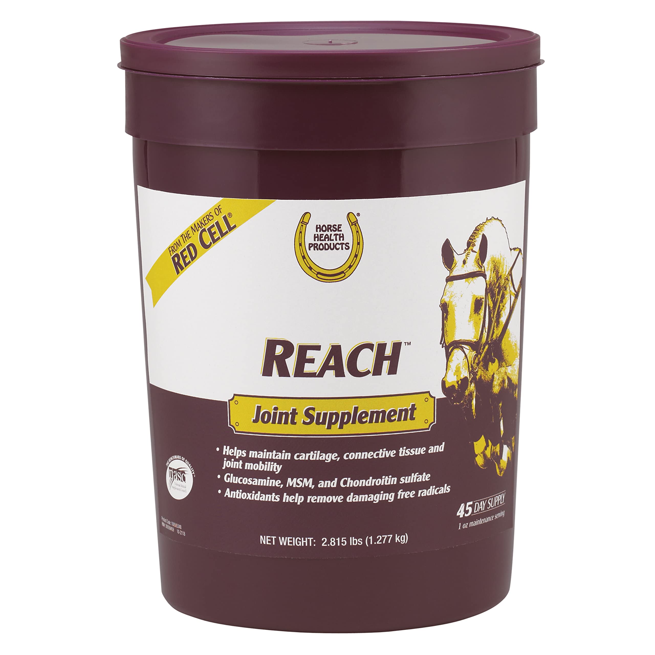 Horse Health Reach Joint Pellets bottle for daily supplementation.
