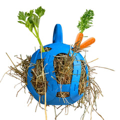 Horsemen's Pride Jolly Hay Ball blue 8-inch provides interactive enrichment for stalled horses.