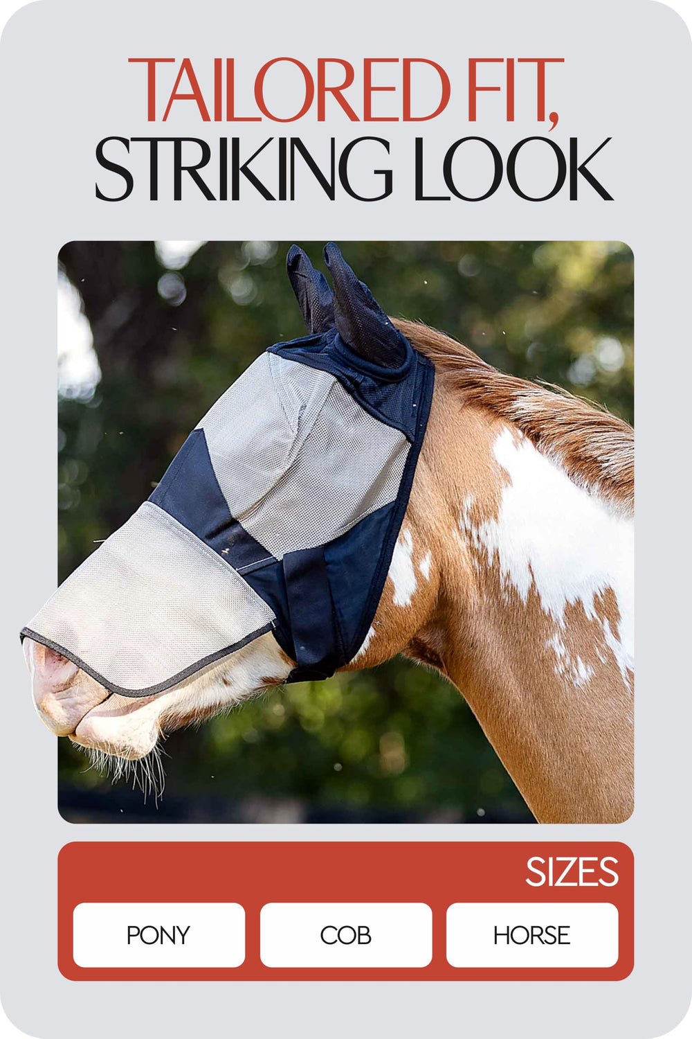 HORZE Horse Fly Mask nose cover reduces contact on the sensitive nose area.