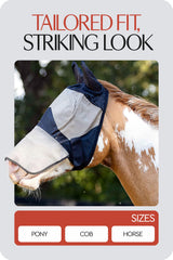 HORZE Horse Fly Mask nose cover reduces contact on the sensitive nose area.