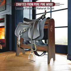 HOTCAN horse badge detail on the saddle rack for Western flair