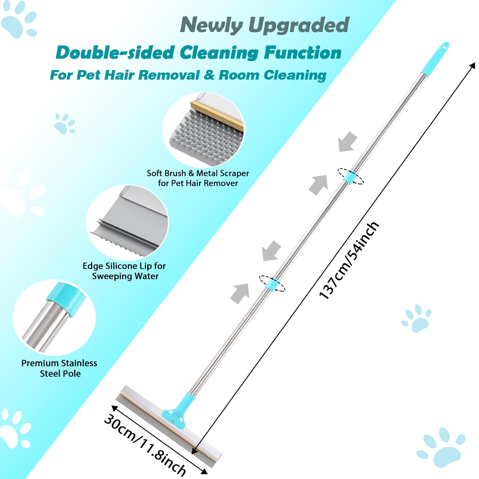 Hotsky 3-in-1 pet hair broom with versatile scraper and soft brush.