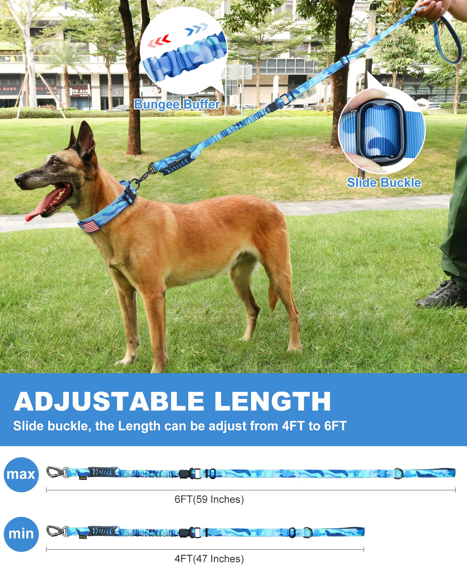 Hotsky Tactical Dog Leash d-ring-accessories shows convenient clip for bags.