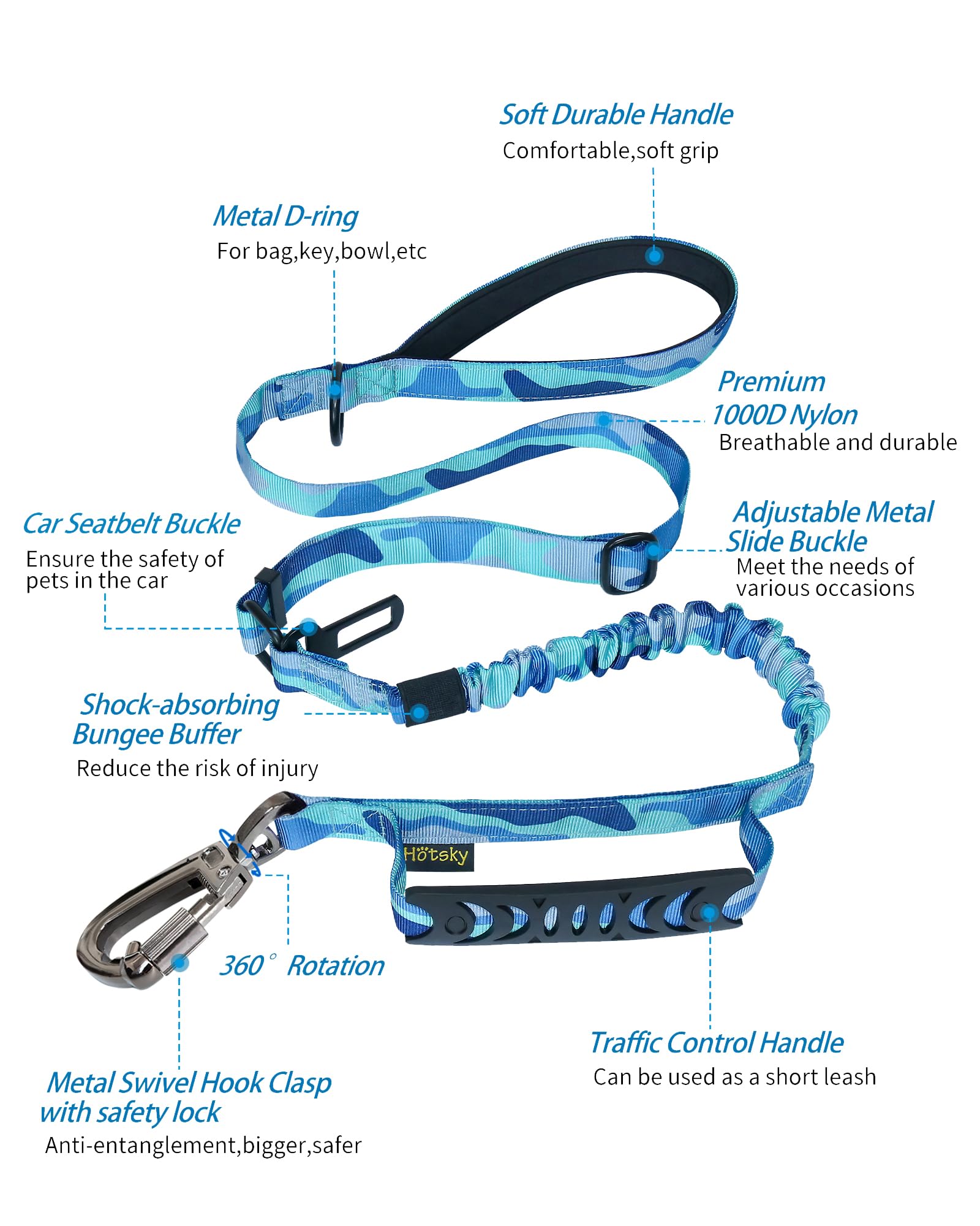 Hotsky Tactical Dog Leash padded-handles demonstrate comfortable grip.
