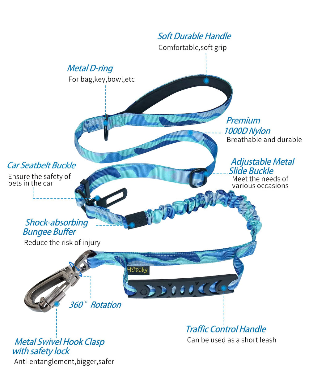 Hotsky Tactical Dog Leash padded-handles demonstrate comfortable grip.