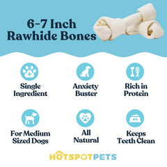 Hotspot Pets 10-pack rawhide chews closeup, textured surface for satisfying chew sessions.