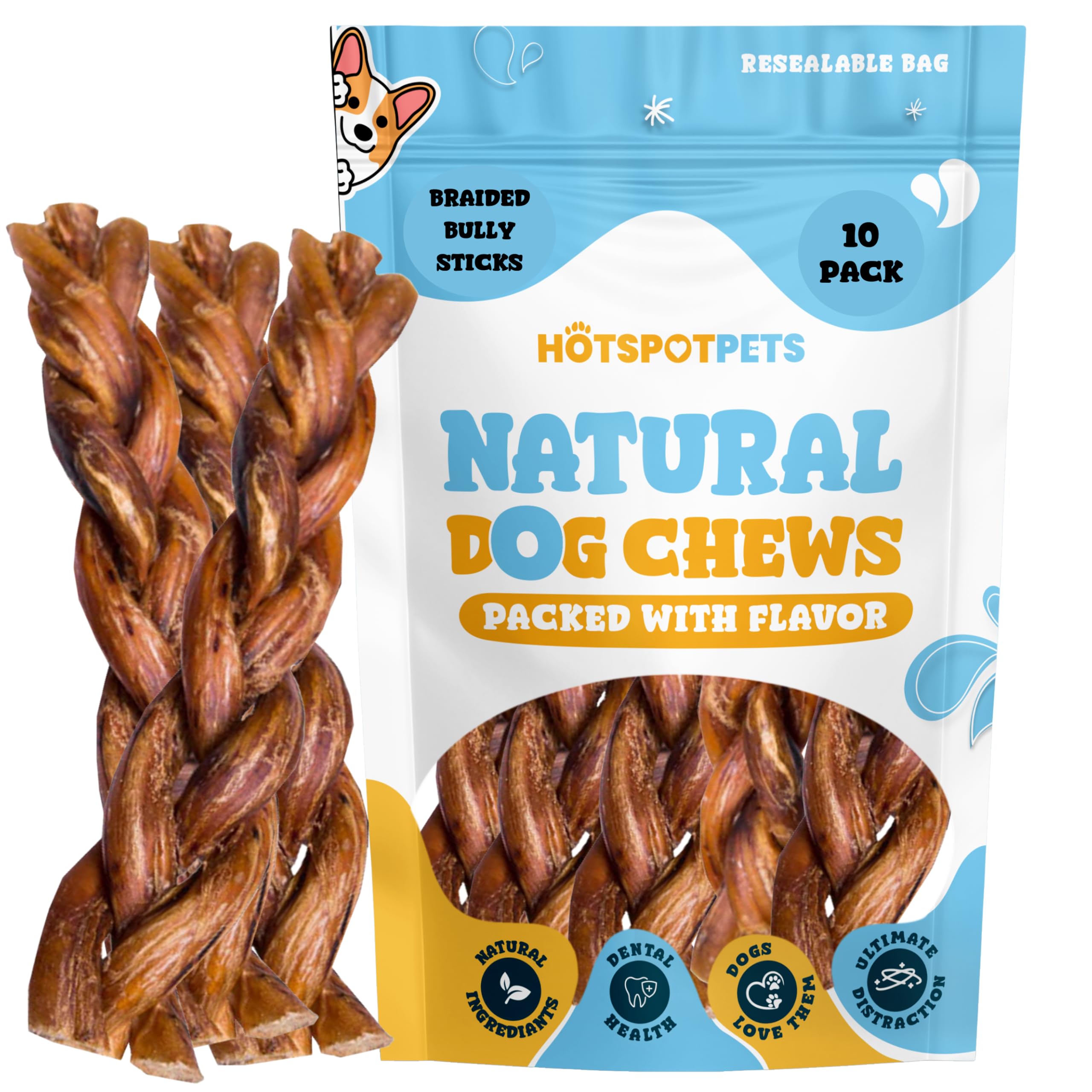 Hotspot Pets 6inch twist bully sticks; braided texture aids gnawing