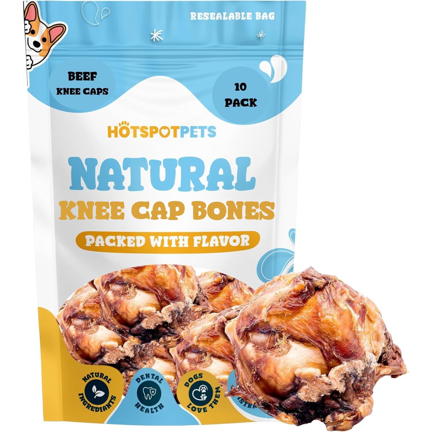 Hotspot Pets beef knee caps for dogs — long-lasting, natural chew.