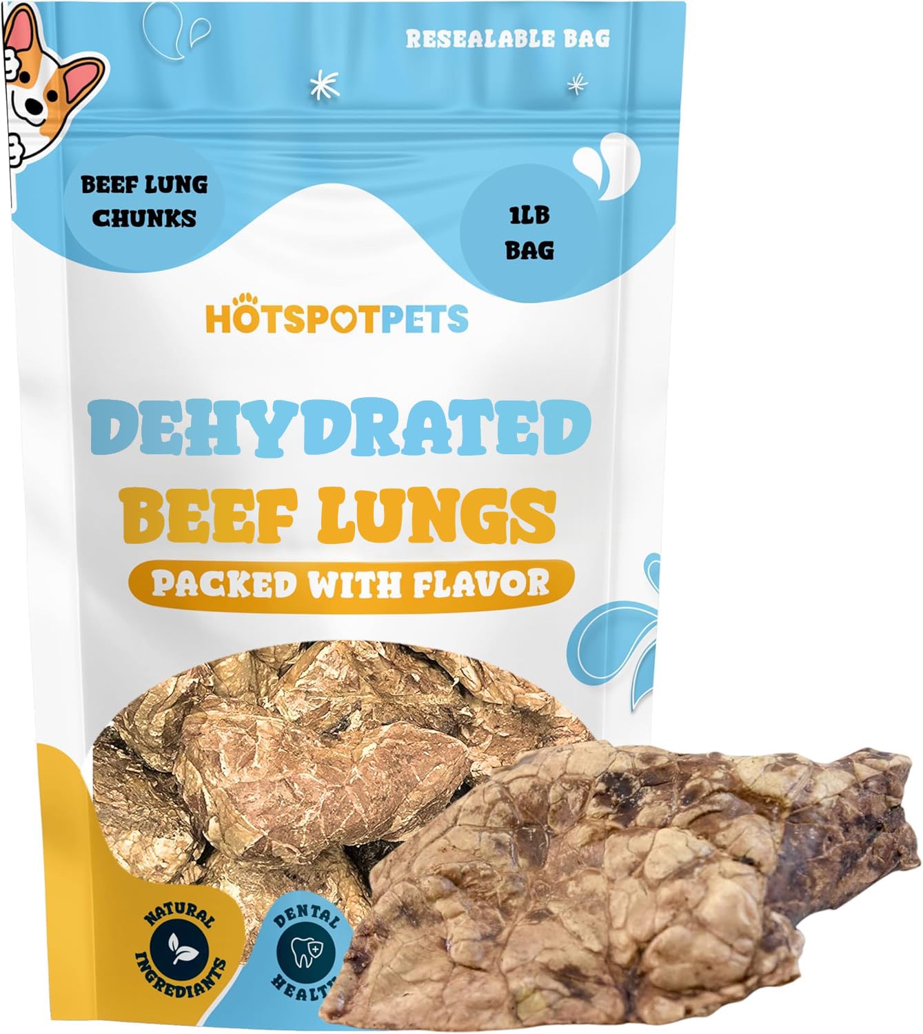 Hotspot Pets 1 lb bag beef lung treats ready for training sessions.