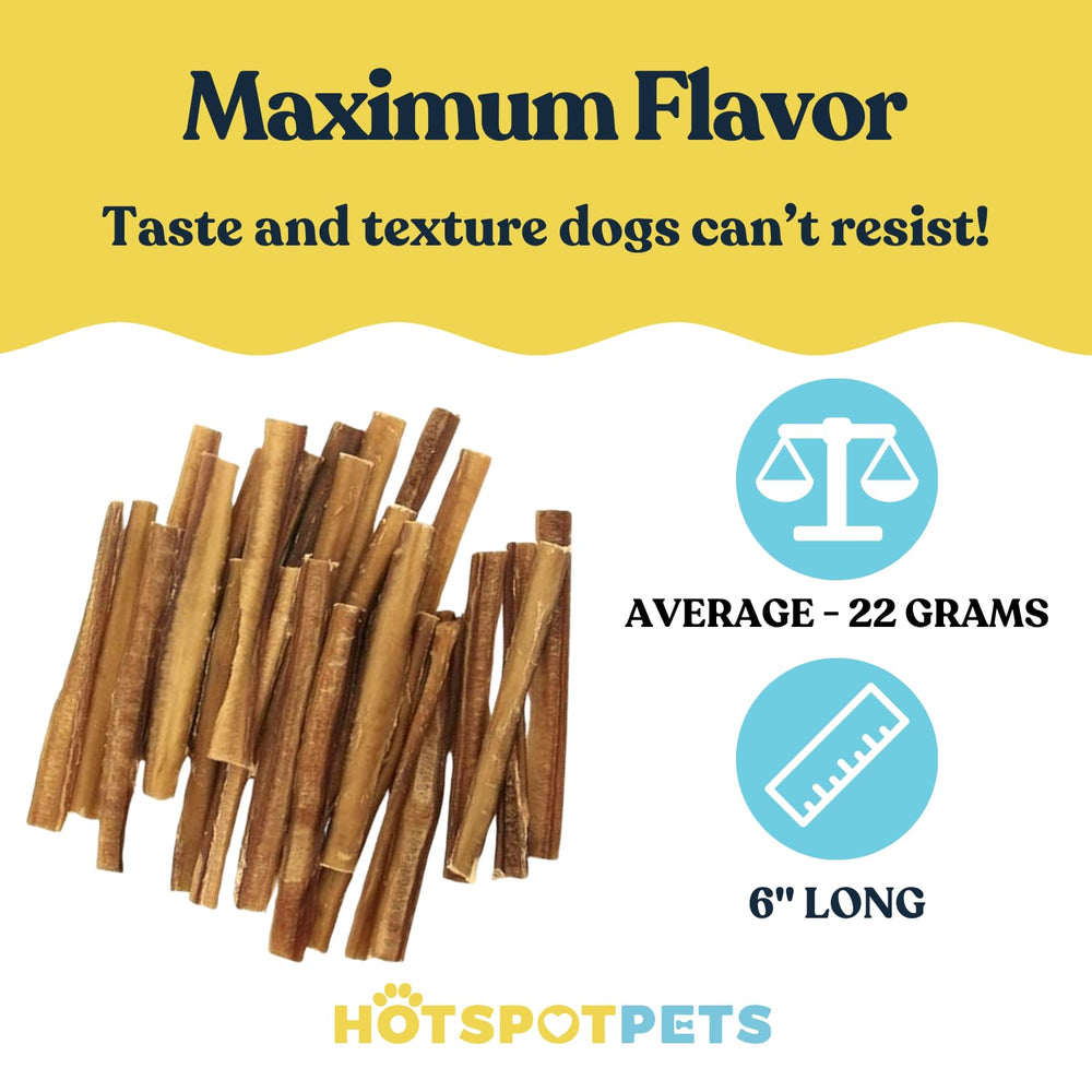 Hotspot Pets Bully Sticks closeup texture highlights natural single-ingredient chew.