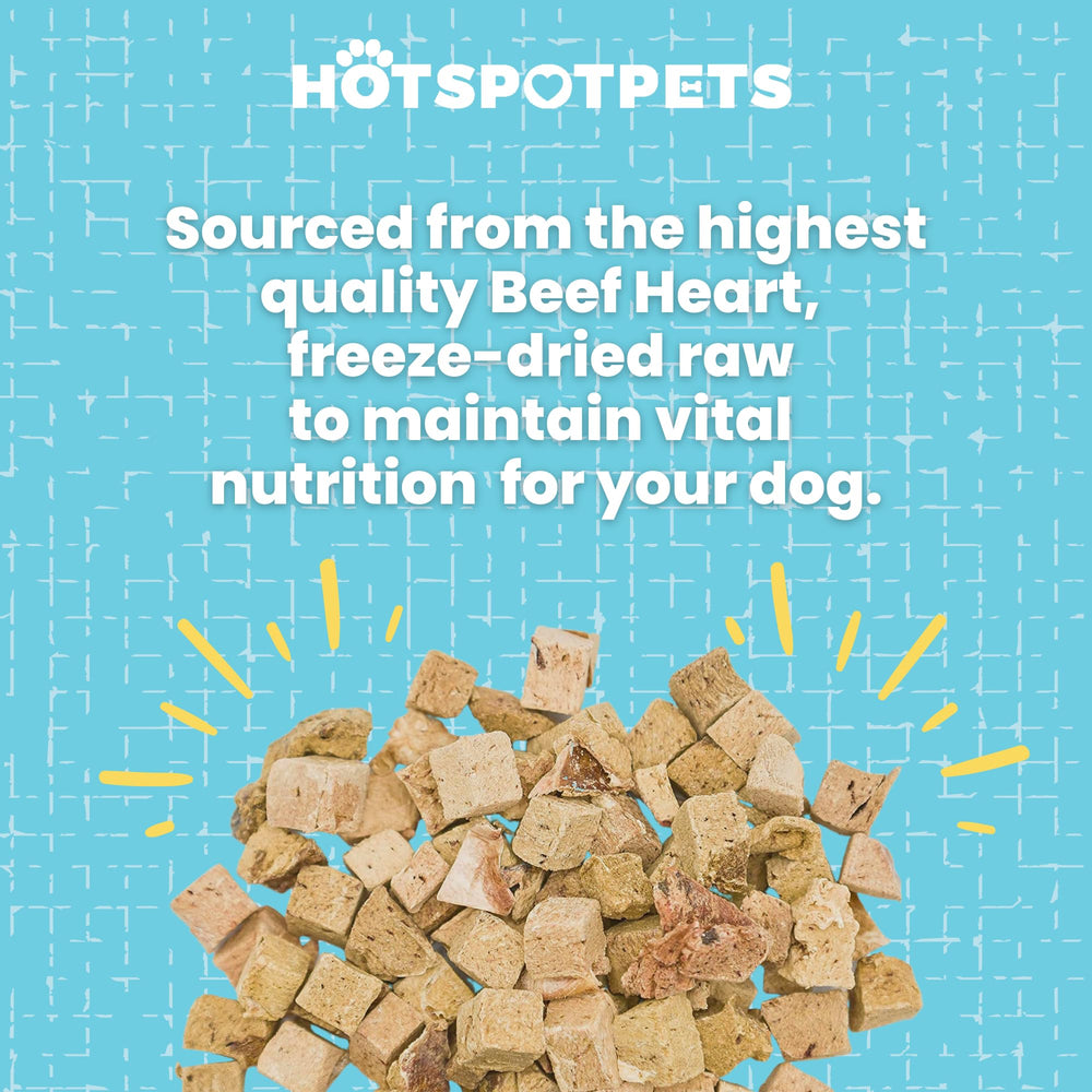 Hotspot Pets Dog Treat Front Closeup shows grain-free beef heart appeal for pets