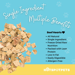 Hotspot Pets Freeze Dried Beef Heart Treats resealable bag closeup preserves freshness and flavor
