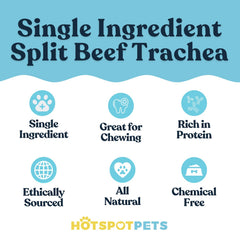 Grass-fed beef trachea close-up, premium single-ingredient dog treat by Hotspot Pets