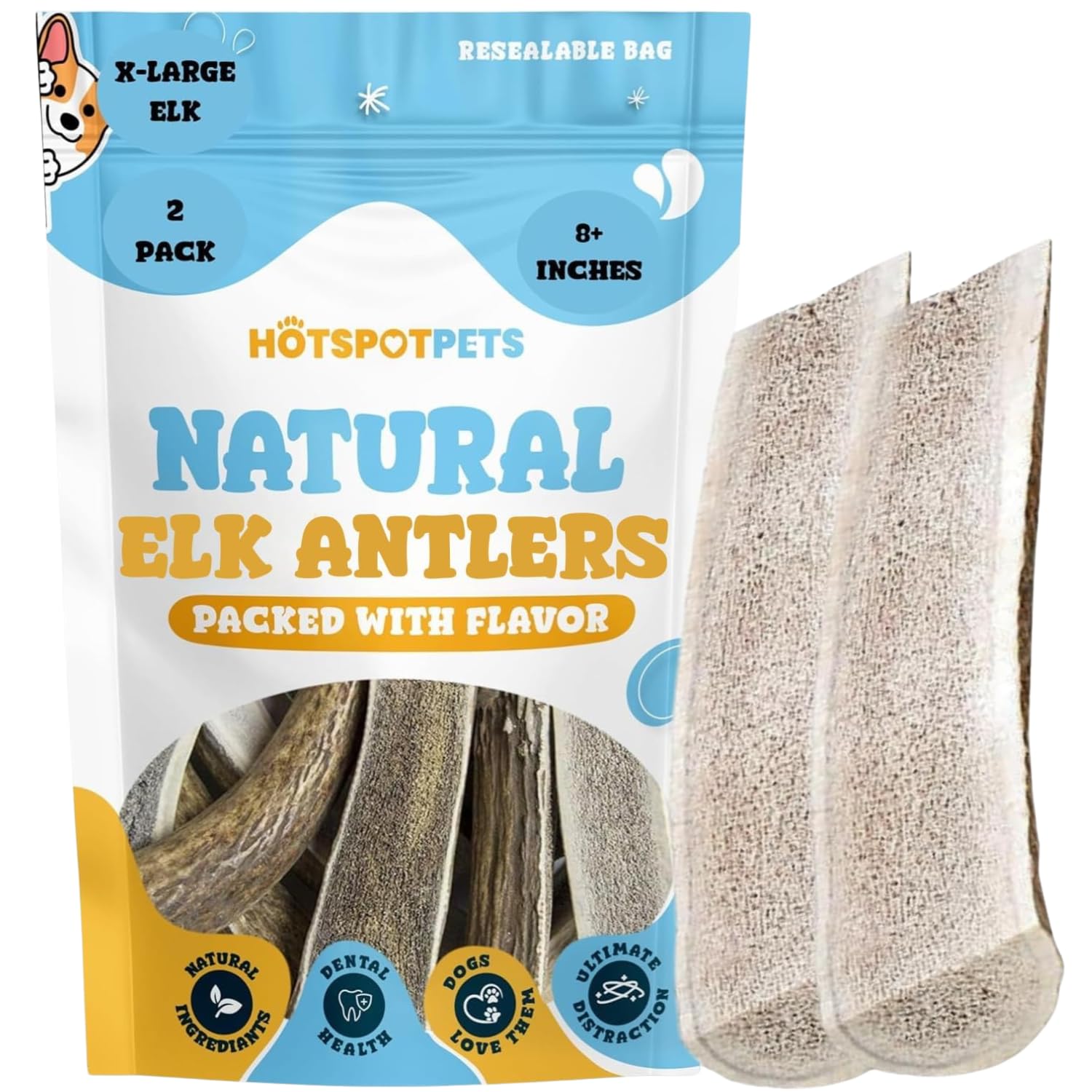 Hotspot Pets split elk antlers for large dogs—durable chew that lasts.