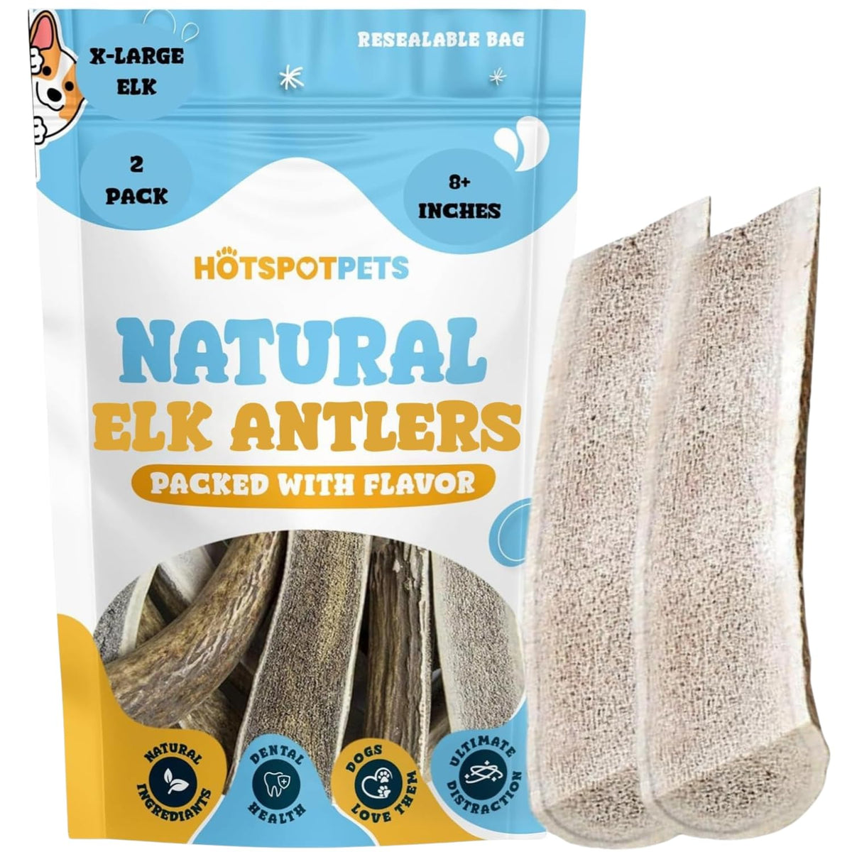 Hotspot Pets split elk antlers for large dogs—durable chew that lasts.