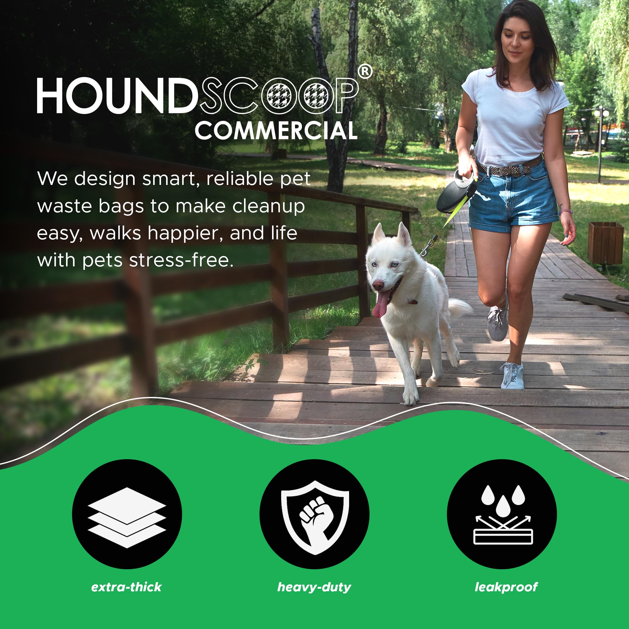HOUNDSCOOP 18-micron leakproof dog bags protect mess containment.