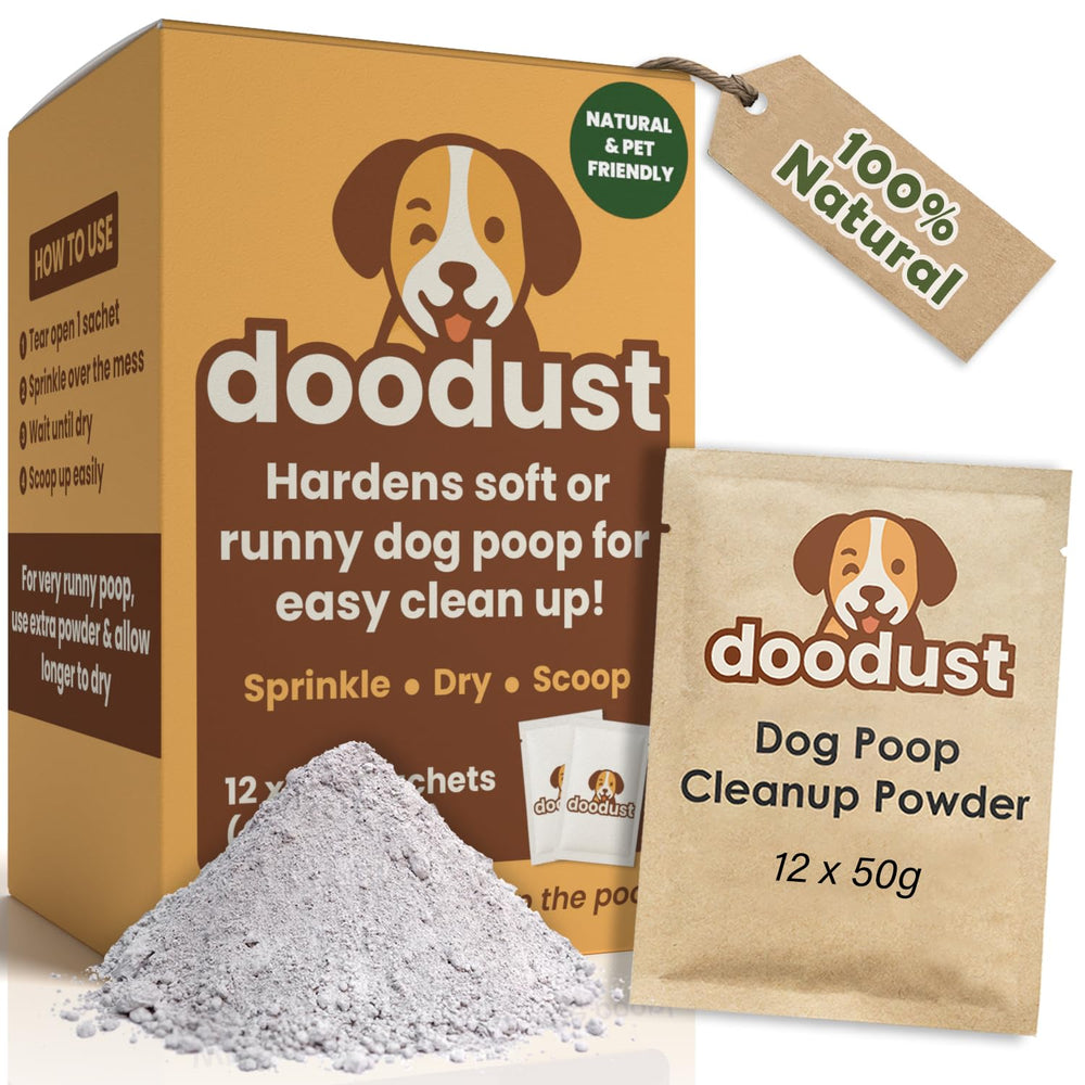 HOUNDGAMES dog poop powder pack shown in a resealable box for easy pickup on walks