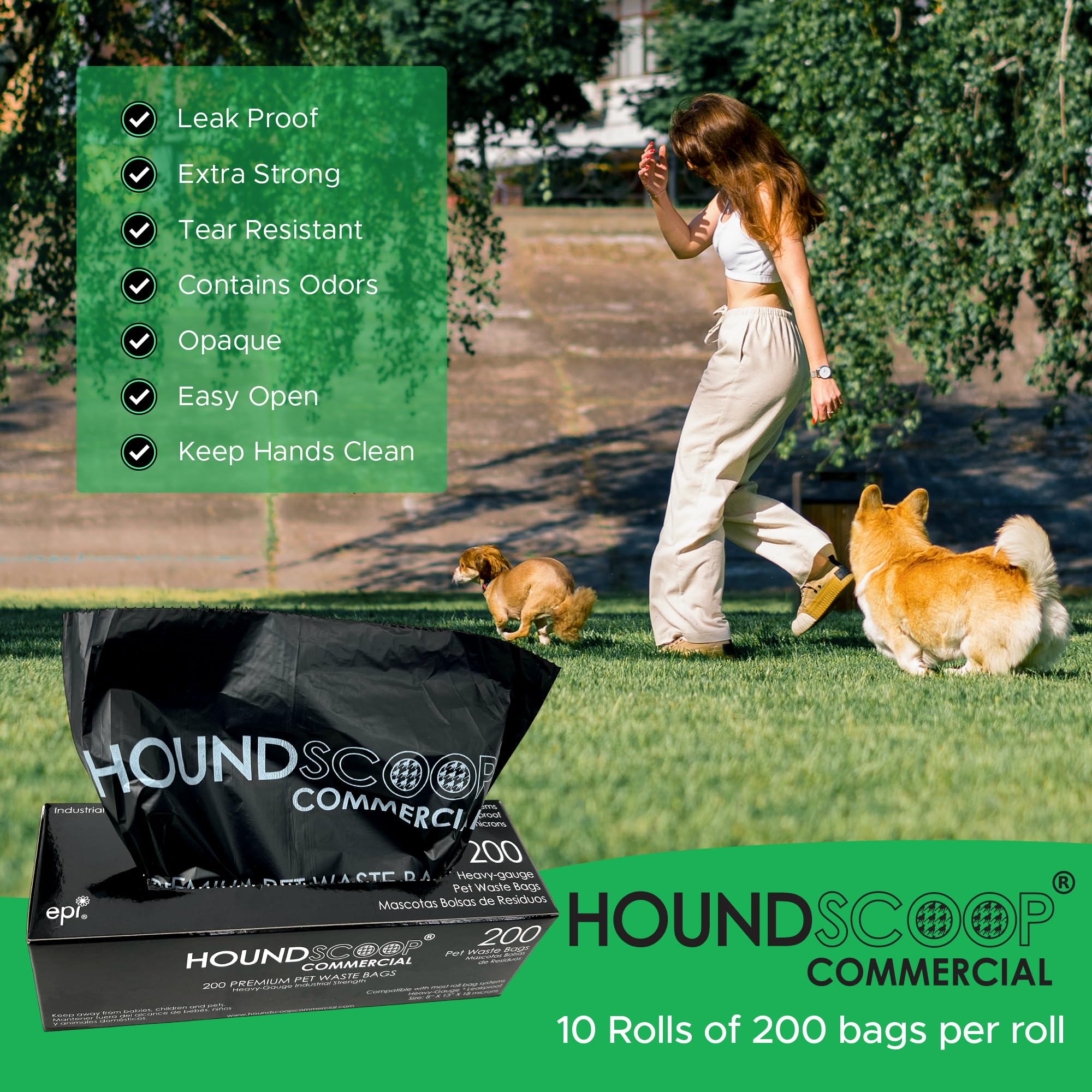 HOUNDSCOOP roll-format bags with perforations for dispenser-friendly quick refills.