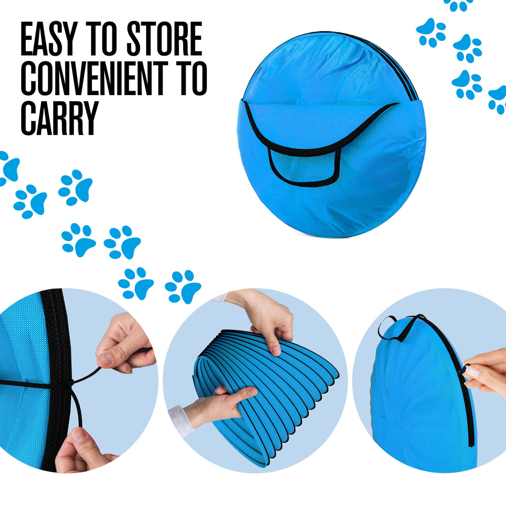 Houseables agility tube supports exercise, obedience, and dexterity training.