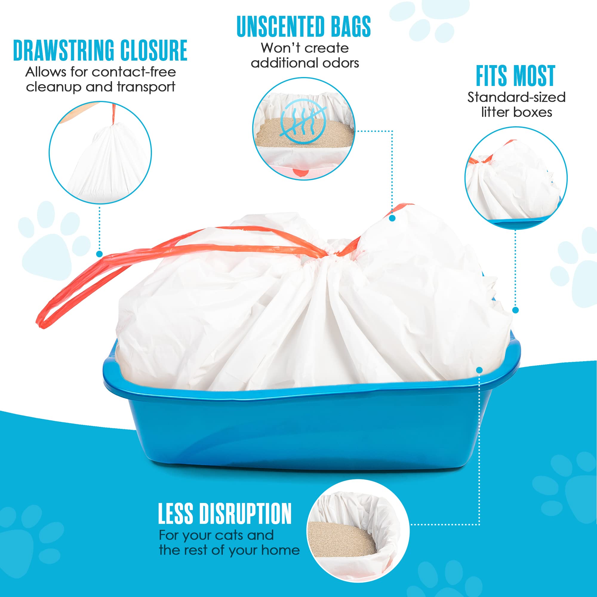 Houseables litter box liner sized 37 by 18 inches to fit most boxes.