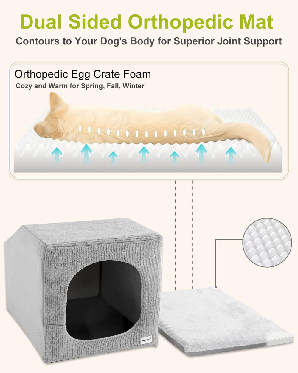 Hovicaed egg-crate foam cushion bed providing comfortable padding