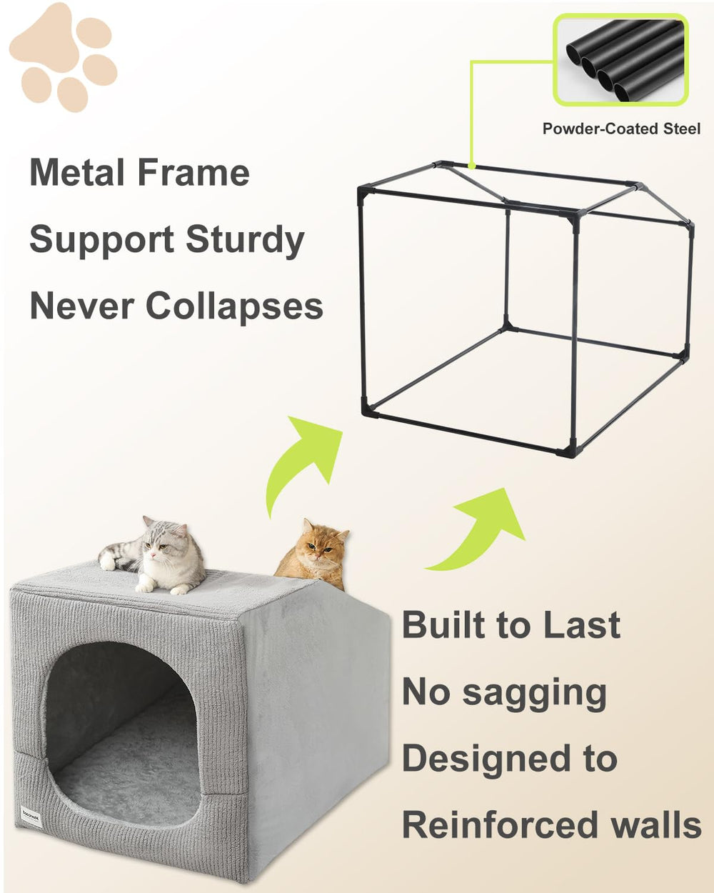 Hovicaed metal-frame dog tent offers sturdy, non-slip shelter.