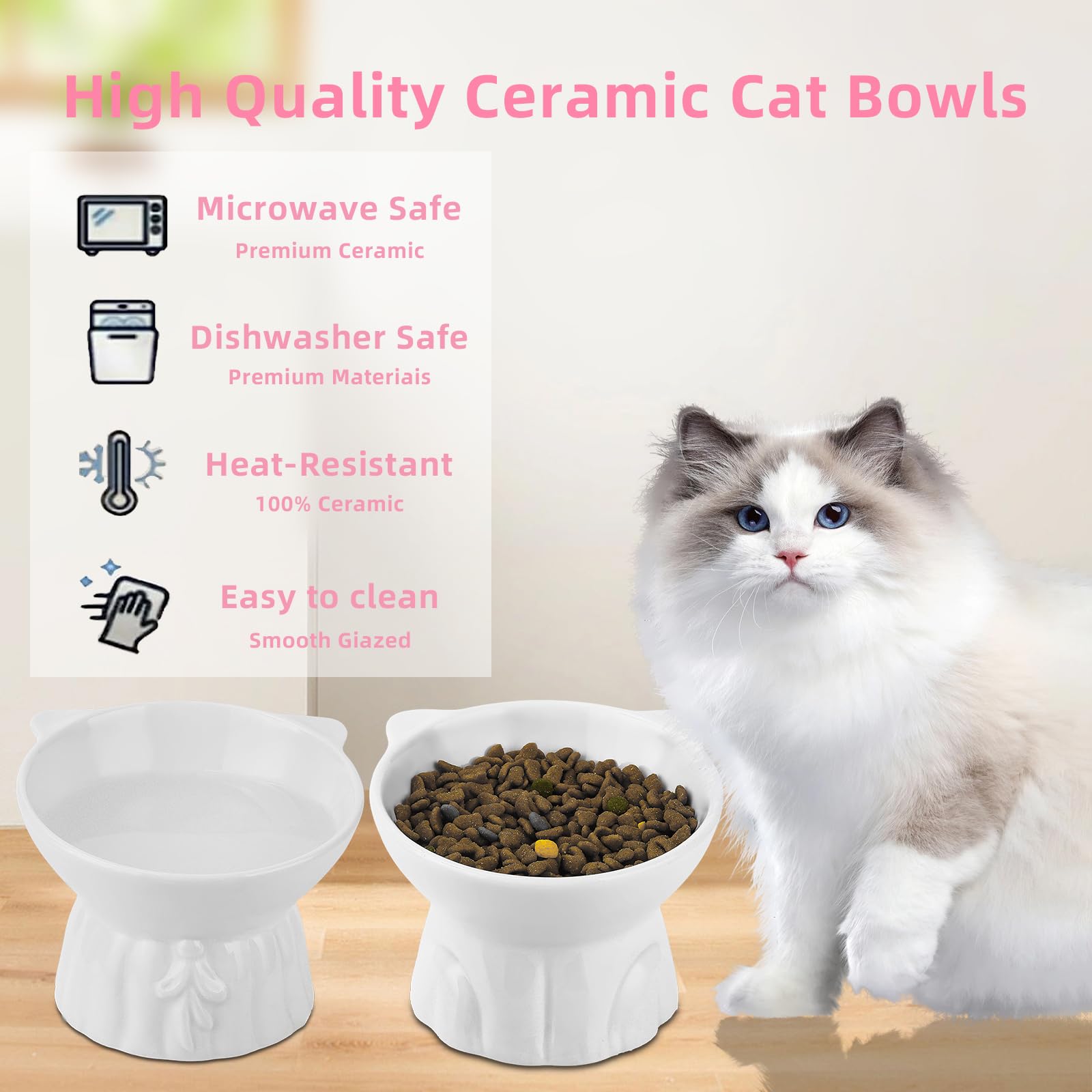 Hovico elevated cat bowls dishwasher safe for quick cleanup after meals.