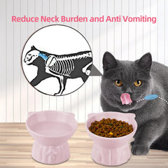 Hovico pink raised water bowl designed to reduce spills during meals.