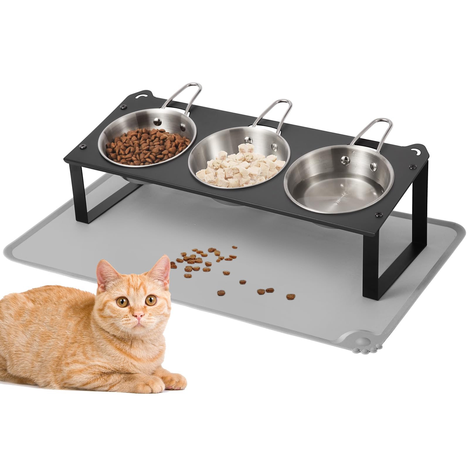 HOVNKUT elevated cat bowls with 10° tilt reduce spills during meals.