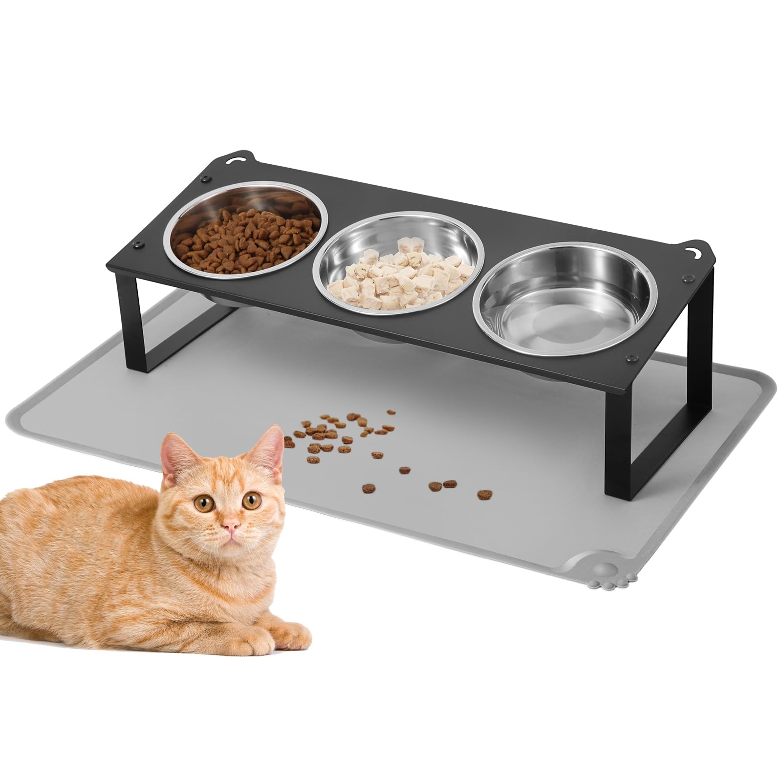 HOVNKUT elevated bowls tilted 10 degrees with mat for neater feeding