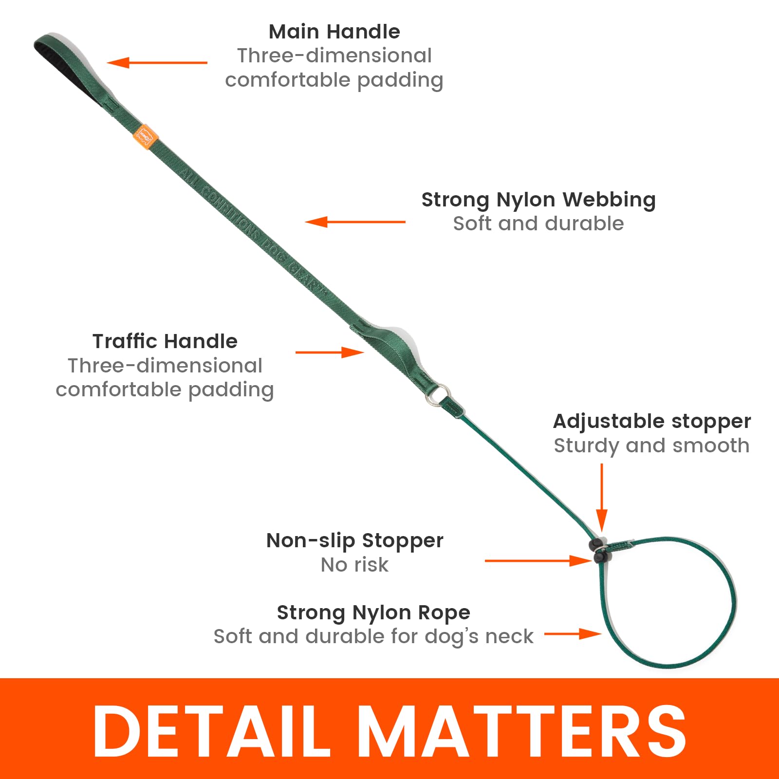 HOWGO Slip Lead features heavy-duty webbing for lasting durability.