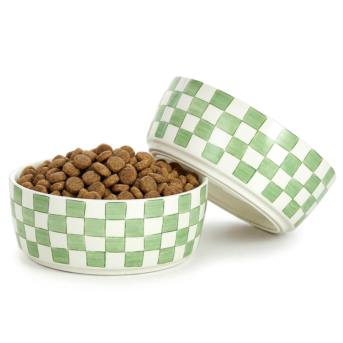 Howise ceramic dog bowls in green, top view, ideal for neat feeding.