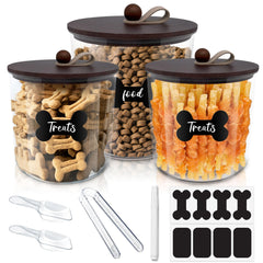 Hoytamdar 3-pack dog food storage with wood lids for organized pantry