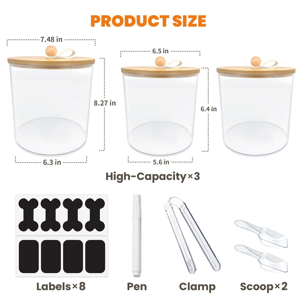 HOYTAMDAR medium dog food container with bamboo lid stores kibble neatly.