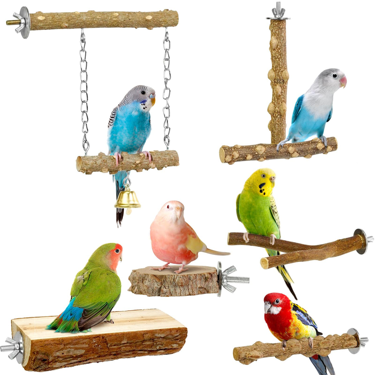 HPAWHOMEPART natural wood bird perch with branch design for comfortable climbing.