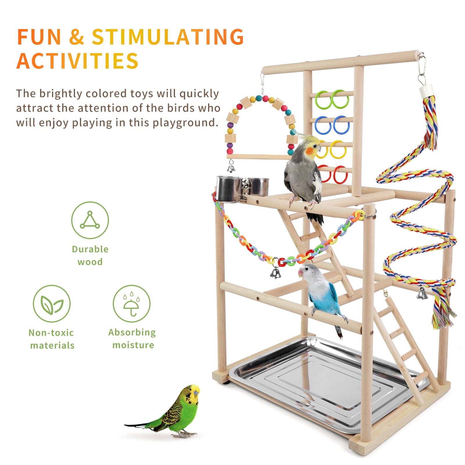 HPAWHOMEPART Bird Playground rope perch offers varied perching surfaces for comfort
