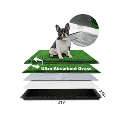 HQ4US 4LEGS dog grass pad in tray for indoor use, easy cleaning.