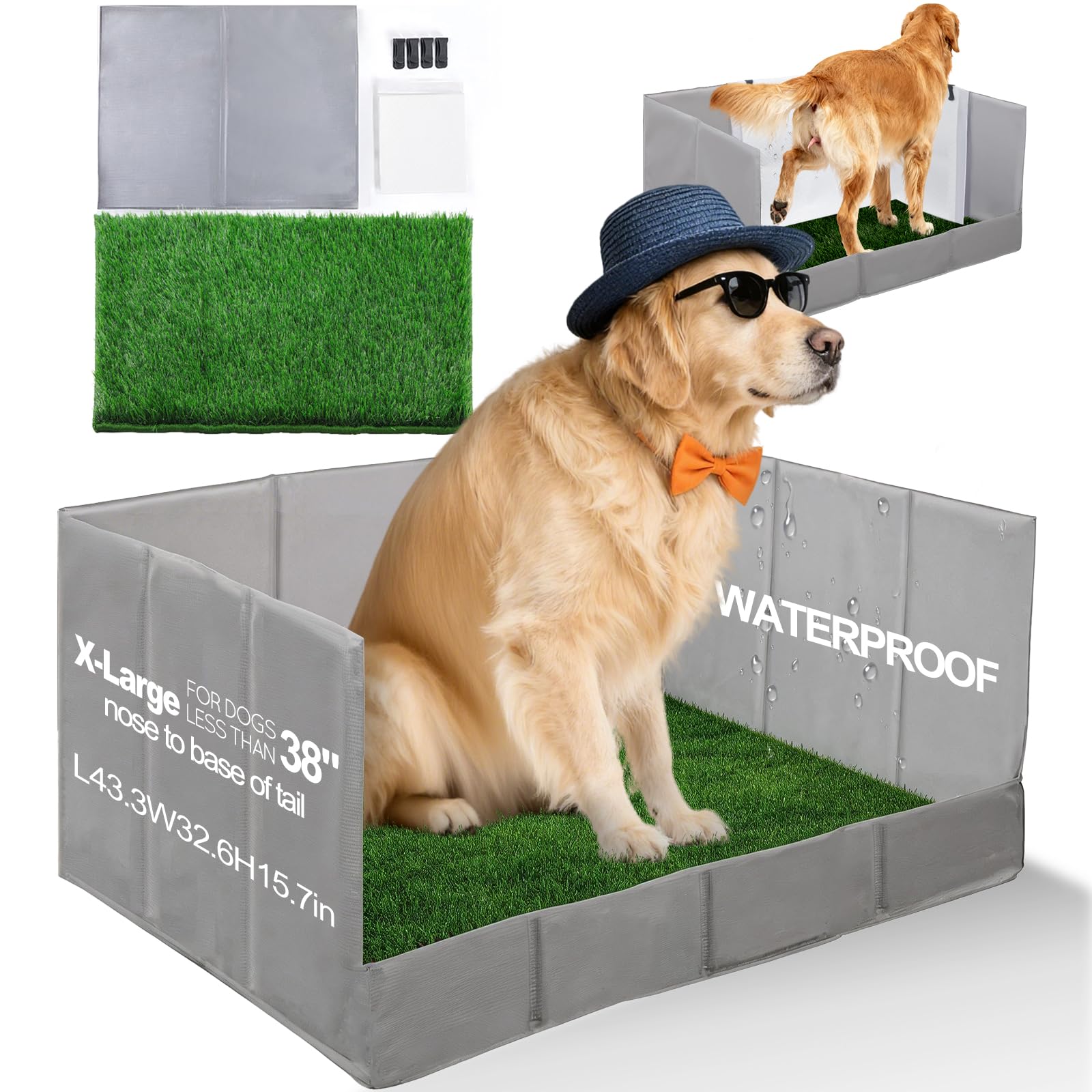 HQ4US 4LEGS dog grass pad with tray folded for easy indoor setup