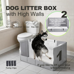 HQ4US 4LEGS high-walls dog litter box contains mess to protect floors.