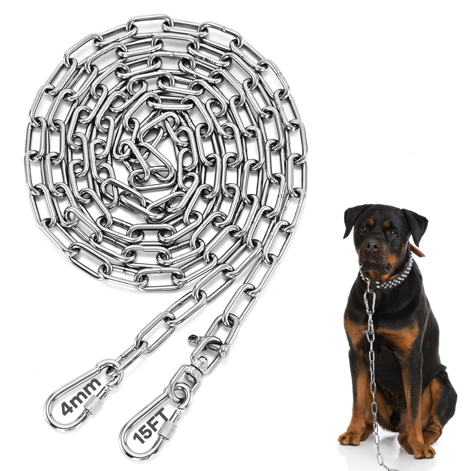 HQQNUO dog chain yard 15ft with rotating buckle for tangle-free outdoor roaming
