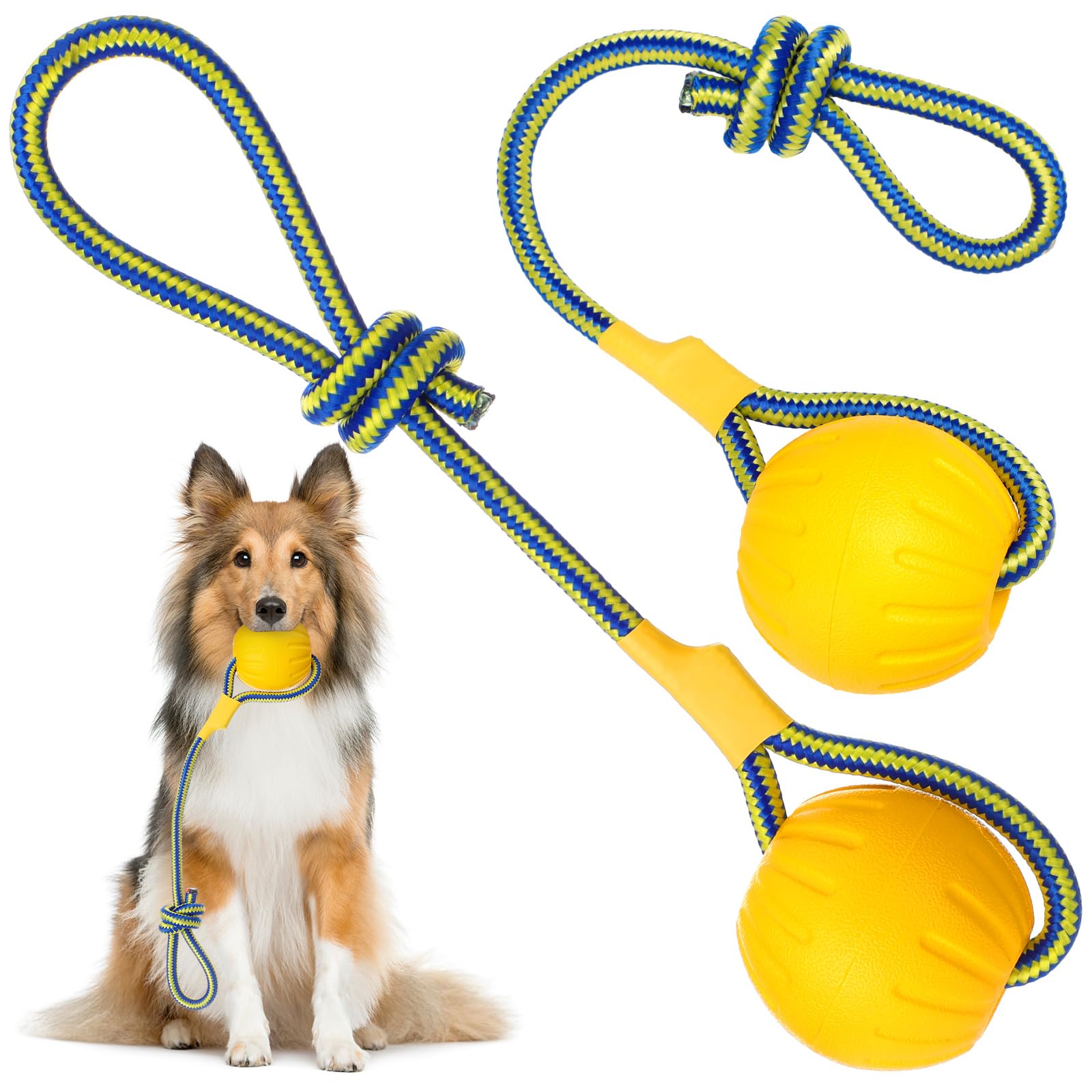 Hsei dog ball with rope: a 2-pack for fetch, tug, and training
