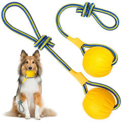 Hsei dog ball with rope: a 2-pack for fetch, tug, and training