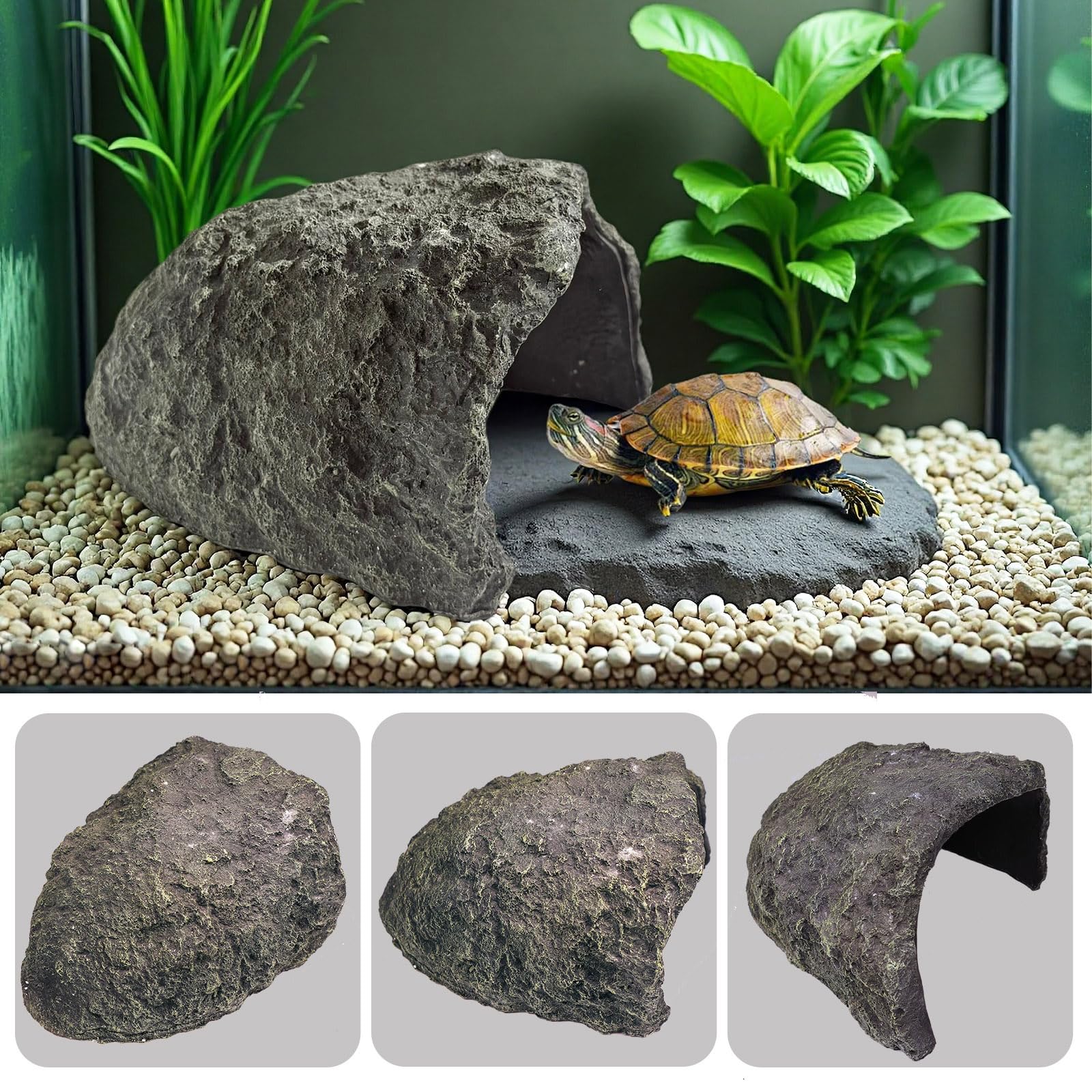HSIFMATE extra large reptile hide rock cave, sturdy resin build for long-lasting terrarium decor.